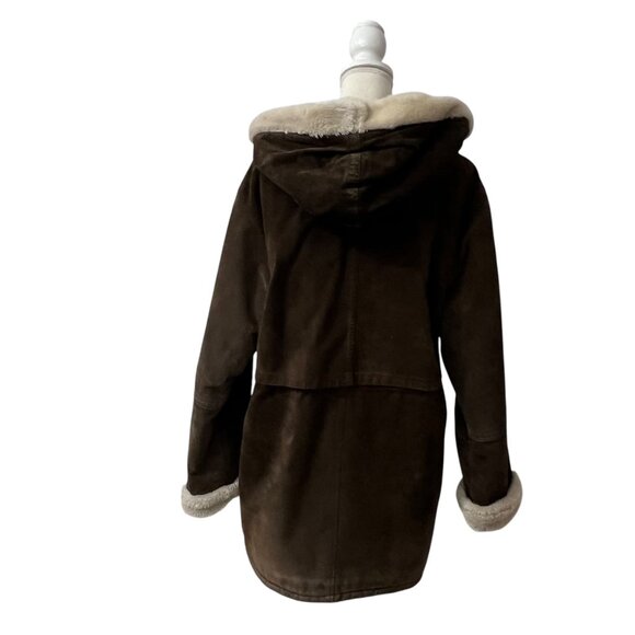 Marvin Richards Brown Rustic Luxe Shearling Suede Hooded Penny Lane Coat Size M - Picture 5 of 7